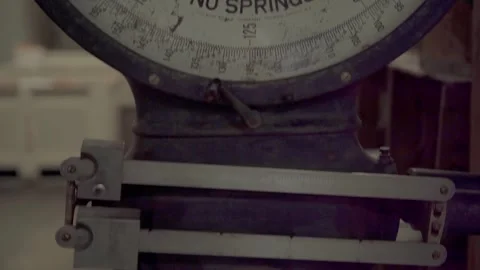 Tilt down old scale to counter Ellijay Georgia 4k Stock Footage 260743079