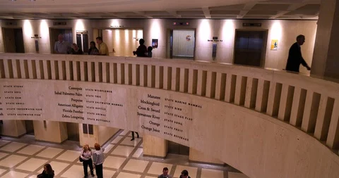 Tilt down pan left Lobbyists, staffers congregating in Florida's Capitol Lobby Stock Footage 107569237