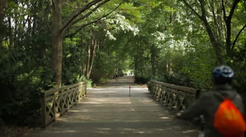 Tilt down park bikers Stock Footage 1089599