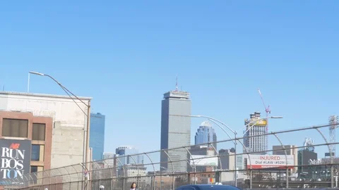 Tilt-down to Prudential Tower in Downtown Boston Stock Footage 92668484