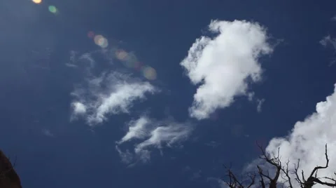 Tilt down of red rock formations, Arches National Park, blue sky, white clouds Stock Footage 41750818