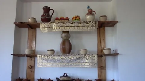Tilt down shelves with pots Stock Footage 64561669