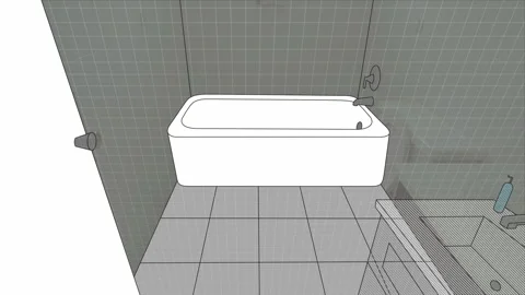 Tilt-down shot of before and after rendering of bathroom remodeling - Animation Stock Footage 241878038