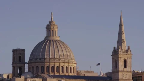 Tilt down shot of a Basilica in Valletta, Malta Stock Footage 74780710