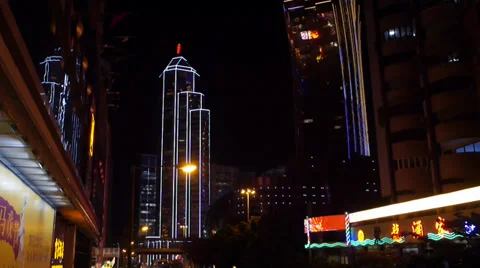 Tilt down shot of building light Macau at night. Stock Footage 35581176