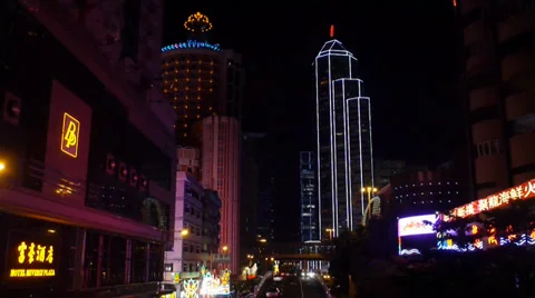 Tilt down shot of building light Macau at night. Stock Footage 35581216