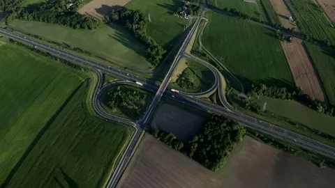 Tilt-Down Shot Flight Above A Multi-Level Junction Road Stock Footage 142001067