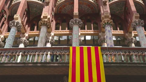 Tilt down shot of the front of the the palace of catalan music in barcelona Stock Footage 252646922