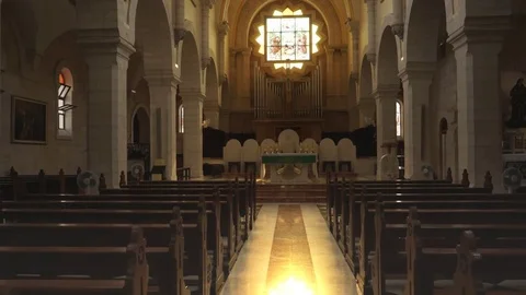 Tilt down shot inside the church of the nativity in bethlehem Stock Footage 71783928