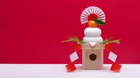 Tilt-Down Shot of a KAGAMI MOCHI Stock Footage 342365235