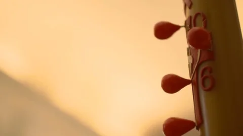 Tilt Down Shot Of Red Lights On candle Stock Footage 73205478