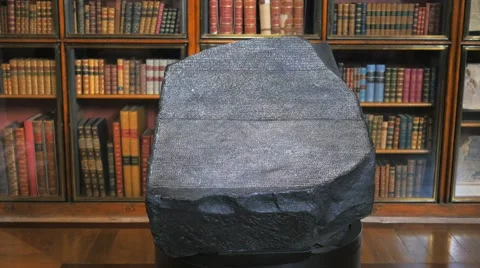 Tilt down shot of a replica of the rosetta stone Stock Footage 58315863
