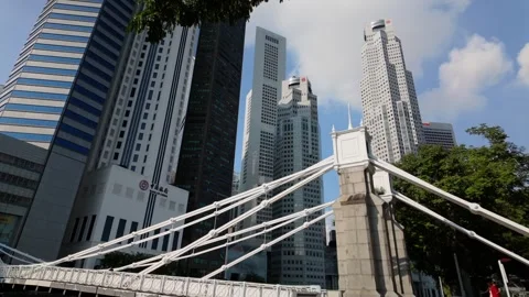 Tilt-down from Singapore's CBD skyline to Cavenagh Bridge Stock Footage 312594619