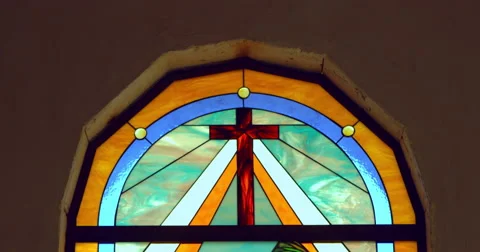 Tilt Down Stained Glass Window Catholic Church Stock Footage 46515740