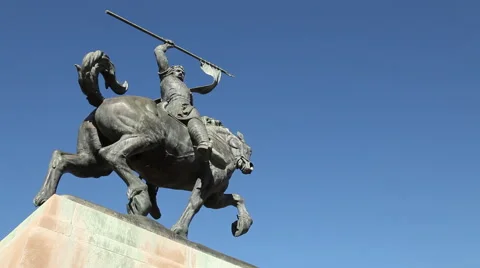Tilt down to statue of El Cid on Horseback - San Diego, California Stock Footage 47071640