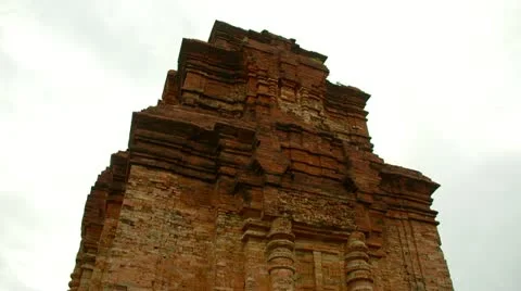 Tilt down Thap Poshanu Cham Tower Ancient temple in Vietnam Stock Footage 11409901