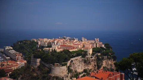 Tilt Down Time Lapse Aerial View of Monaco Ville Prince's Palace Famous Landmark Stock-Footage 92577844