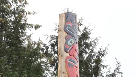 Tilt down, totem pole, sitka national historical park, sitka, alaska Stock Footage 41213344