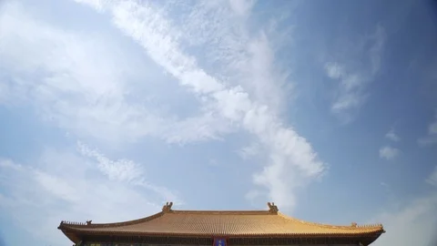 Tilt Down: Tourists on footpath in forbidden city against sky  - Beijing, China Stock Footage 117640298