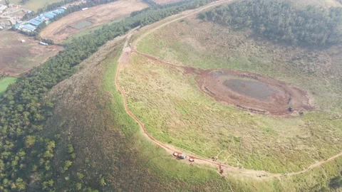 Tilt-down View of the Crater's Edge, Geum Oreum, Jeju. Stock Footage 146066843