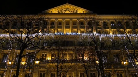 Tilt down view of Hotel Imperial on Christmas Stock Footage 100996253