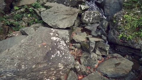 Tilt up of group of big rocks at river Stock Footage 79734218