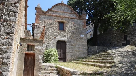 Tilt-Up HD Video of the old St. Sebastian Church in tuscany countryside Stock Footage 99653594