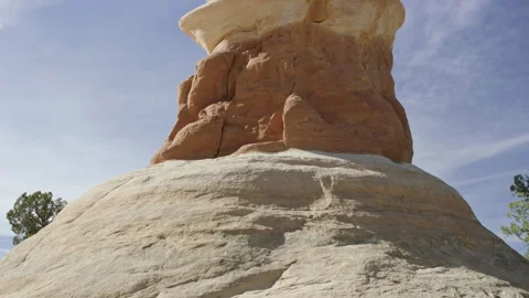 Tilt up incredible multi-layered red rock hoodoo stone tower, Devil's Garden Stock Footage 248570852