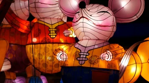 Tilt up lights decorations rat lantern Stock Footage 122270313