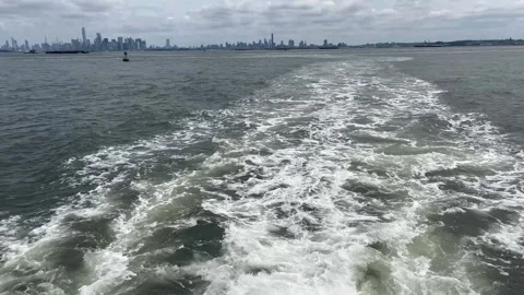 Tilt Up Of Manhattan From Ferry Video stock 252382514