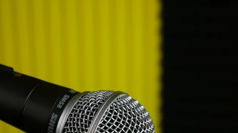 Tilt Up Microphone on Stand in Studio Close Up Stock Footage 96883185