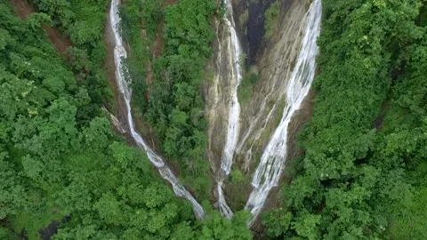 Tilt up movement of three in one of waterfall Stock Footage 155200232