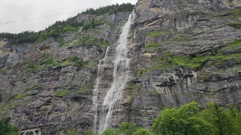 Tilt up of Murrenbach Falls Stock Footage 282946719