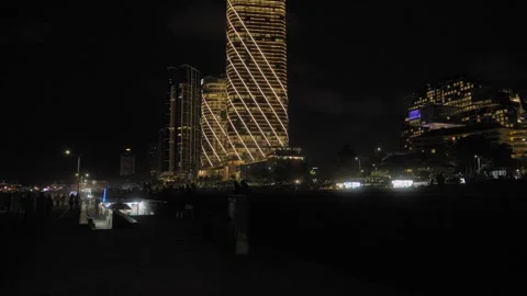 Tilt Up Night View of Illuminated ITC Ratnadipa Twin Towers in Colombo Video stock 334843053