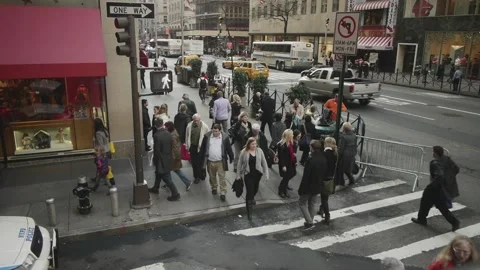 Tilt up of NYC commuters walking Stock Footage 146190790
