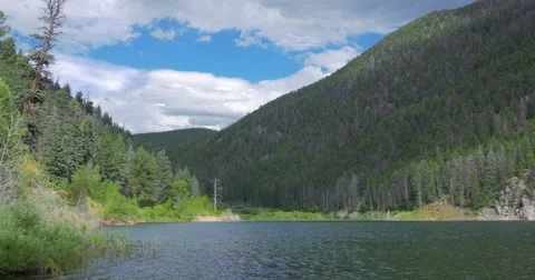 Tilt Up Over a Tranquil Mountain Lake - 4K Stock Footage 66524889