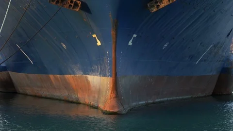 Tilt pan on the bow of a  russian cargo ship on the bòack sea Video stock 97950792