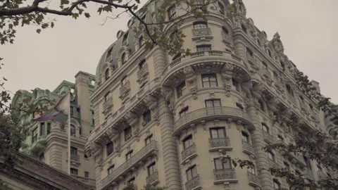 Tilt up Pan right of Old Building pride flag Manhattan NYC Day 4k Stock Footage 255754533