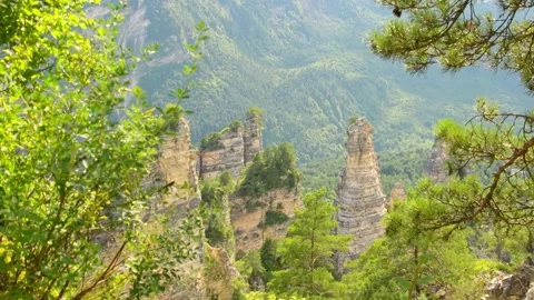 Tilt up panoramic view Sairme pillars in Georgia. Famous travel destination i Stock-Footage 200912633