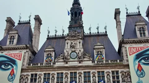 Tilt Up On Paris City Hall Clock Tower Stock Footage 325934284