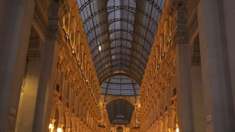 Tilt up real time medium shot of a gallery Vittorio Emanuele II, Milan, Italy Stock Footage 122289403