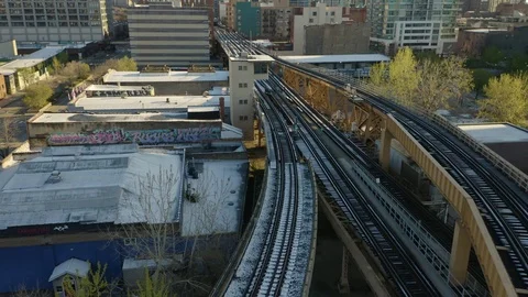 Tilt Up to Reveal Chicago Loop from CTA Train Tracks Stock Footage 107112292