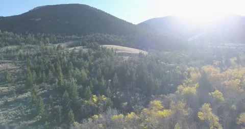 Tilt Up to Reveal Sun Flared Mountain, Aerial Drone Shot Stock Footage 281768280