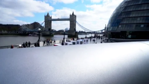 Tilt Up to Reveal Tower Bridge and Thames River London, UK HD. Stock Footage