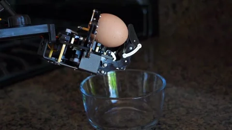 Tilt Up of Robotic Hand Holding Egg Stock Footage 247677455