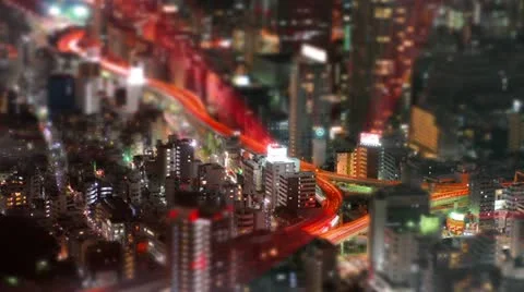 Tilt-shift aerial time-lapse shot of Tokyo's busy city roads. Stock Footage