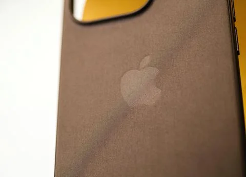 Tilt-Shift Apple Logo on Fine Woven Leather Case 写真素材