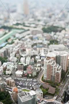 Tilt-shift bird's eye view of Tokyo cityscape, Tokyo, Japan Stock Photos