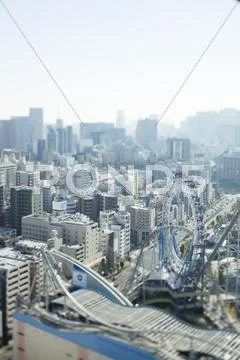Tilt-shift bird's eye view of Tokyo cityscape, Tokyo, Japan Stock Photos