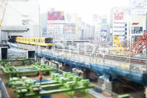 Tilt-shift bird's eye view of Shibuya, Tokyo, Japan Stock Photos